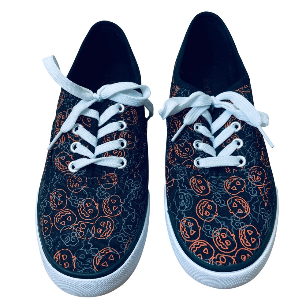 Isaac Mizrahi Halloween Pumpkin Skull Canvas Sneakers Black Orange Women's 9